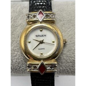 Gruen 345-763 New Battery Missing Stones Ladies MOP Watch 23MM 6.75" Rare M78